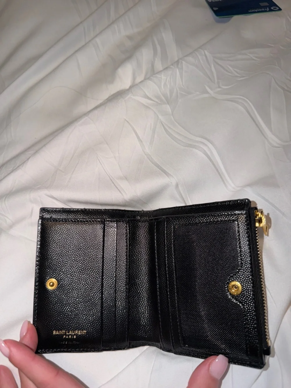 Yves Saint Laurent Black Quilted Leather Wallet with Gold YSL Logo - Picture 3 of 4